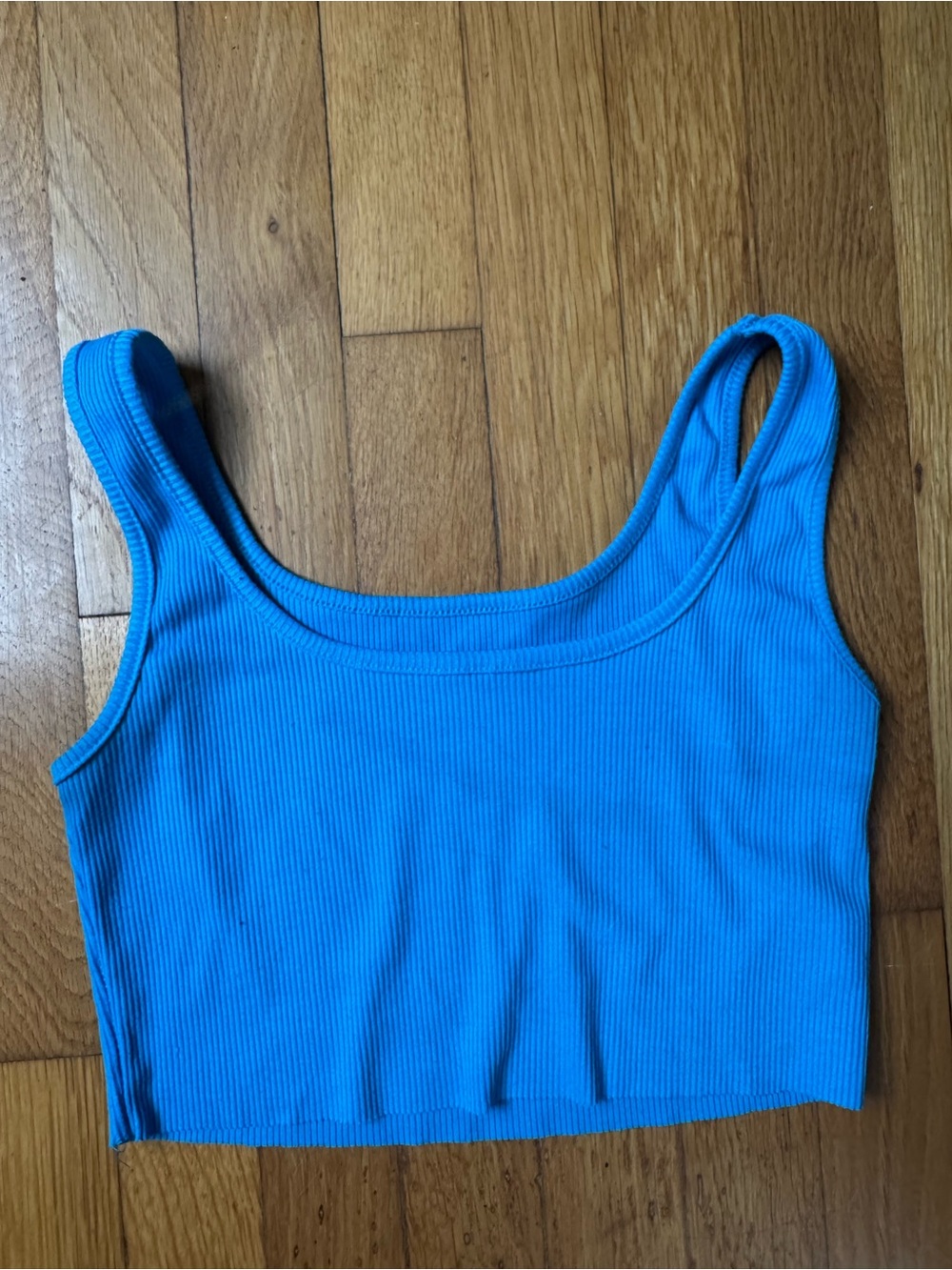 Blue Ribbed Square-Neck Cropped Tank Top - Picture 3 of 4